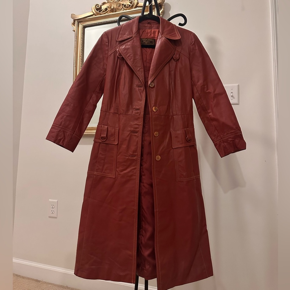 Vintage Learsi Red Leather Trench Coat M